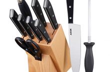 Juego 6 Cuchillos una tijera, un afilador y un soporte de madera Aicok por 39,98 €