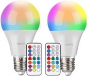 Bombilla LED Colores (2 Pack), OMERIL RGBW E27 10W Control Remoto por 10,07 €