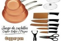 3 SARTENES 2 TAPAS CUCHILLOS TIJERAS COLOR COBRE  APTO HORNO por 29,95 €