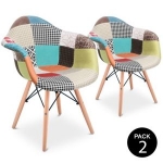 Pack 2 sillones vintage silla comedor cocina diseño Patchwork multicolor -McHaus por sólo 79 €