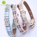 Top Plaid Dog Bandana Adjustable Leather Pet Puppy Collars Mascotas Cachorro Necklace Cystal Bone Widge