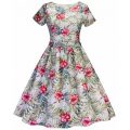 Vintage Tropical Print Fit and Flare Dress